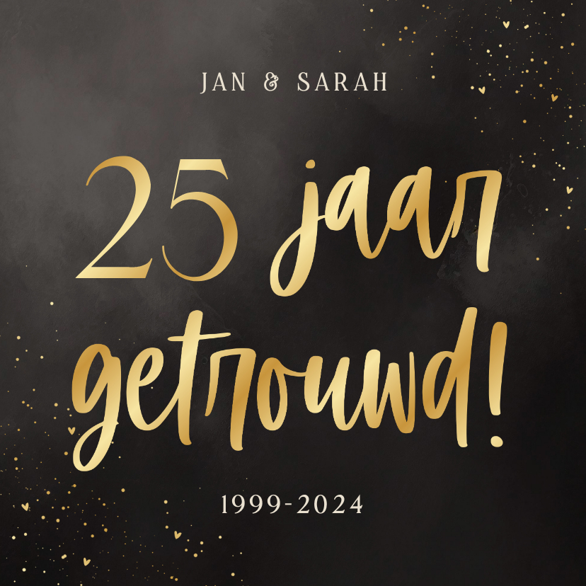 Jubileumkaarten - Jubileum zwart goud uitnodiging 25 jaar getrouwd waterverf