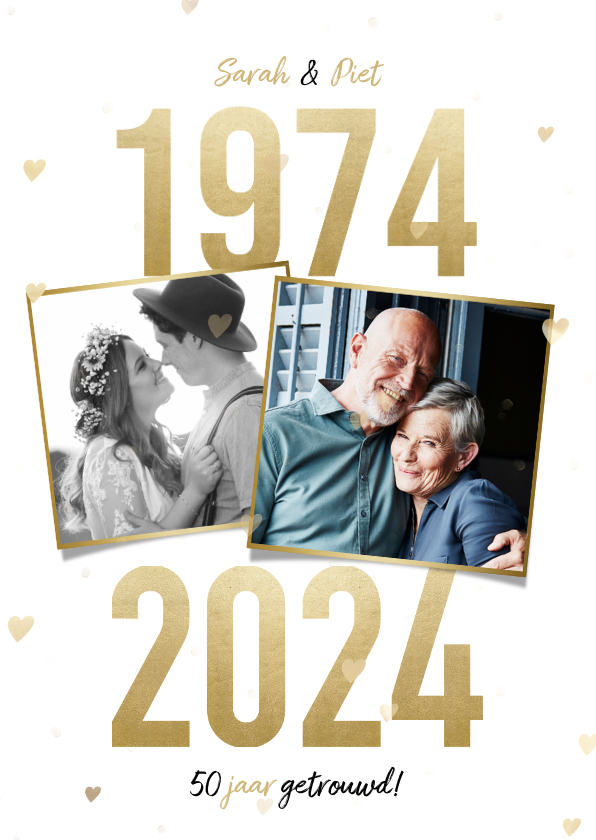 Jubileumkaarten - Jubileumkaart 50 jaar getrouwd gouden jaartallen 1974 - 2024