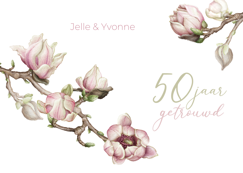 Jubileumkaarten - Jubileumkaart trouwen met magnolia bloementak