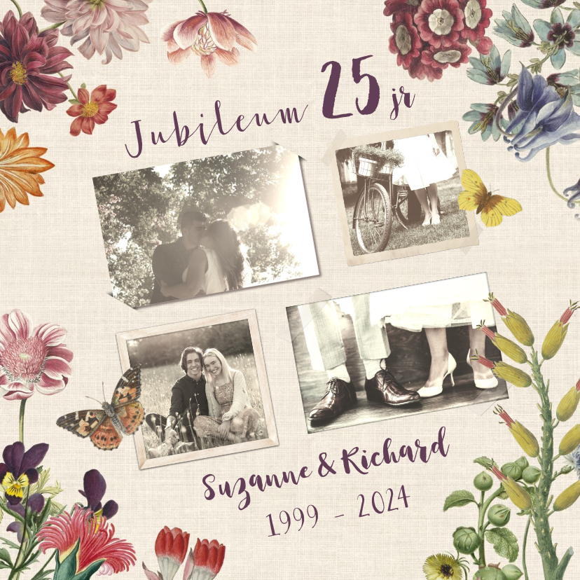 Jubileumkaarten - Jubileumkaart voor huwelijk met vintage bloemen 