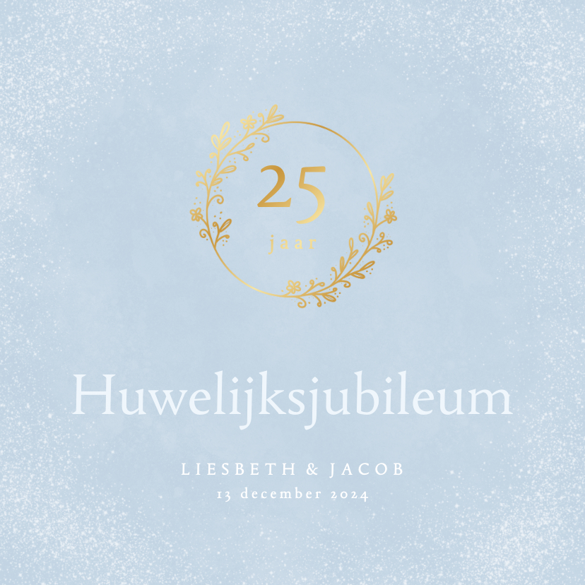 Jubileumkaarten - Klassieke lichtblauwe jubileumkaart met gouden ornament