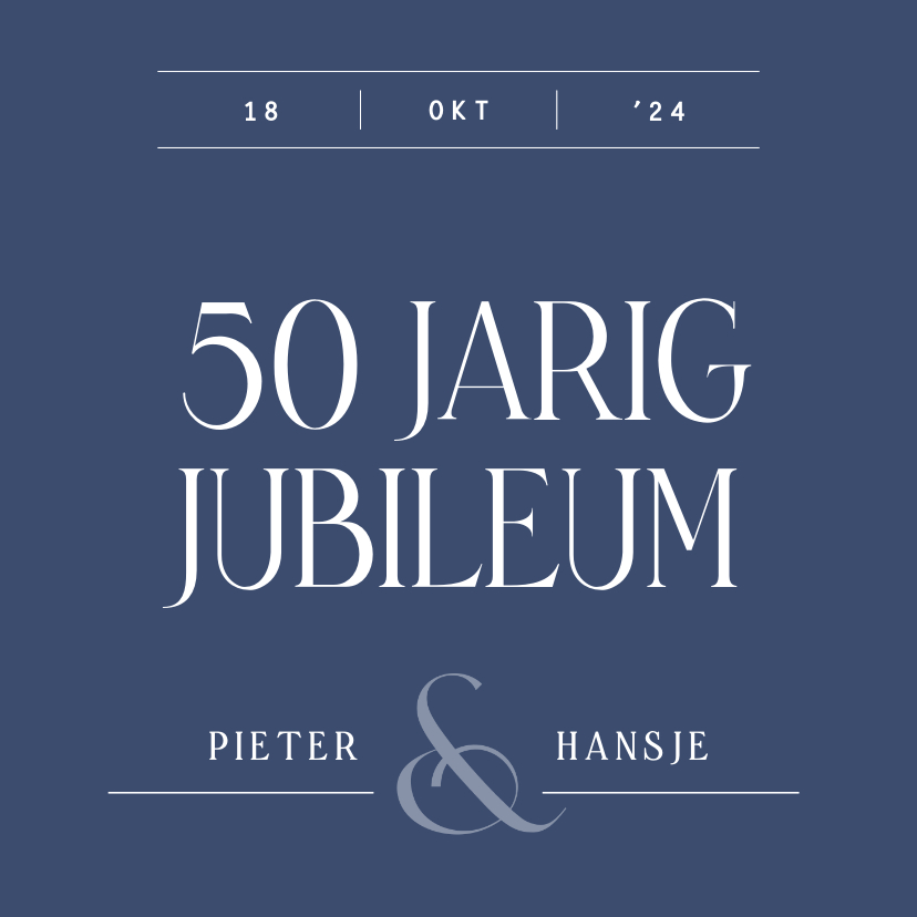 Jubileumkaarten - Klassieke uitnodiging jubileum typografisch donkerblauw