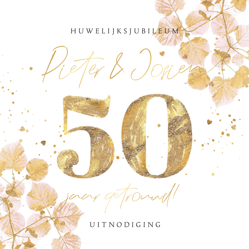 Jubileumkaarten - Liedevolle uitnodiging jubileum 50 jaar botanisch goud
