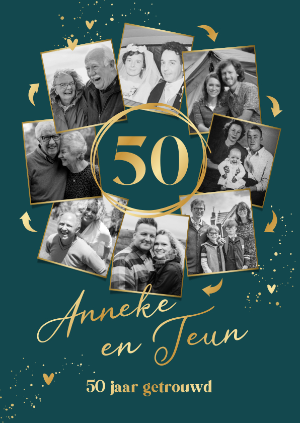 Jubileumkaarten - Uitnodiging 50 jaar getrouwd fotocollage in cirkel
