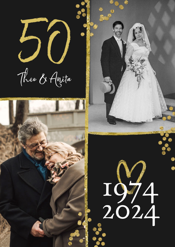 Jubileumkaarten - Uitnodiging jubileum 50 jaar getrouwd met twee trouwfoto's