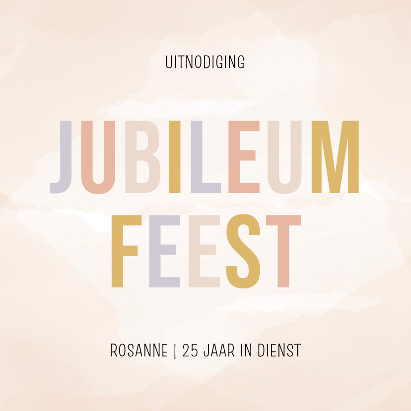 Jubileumkaarten - Uitnodiging jubileum waterverf en grote gekleurde letters