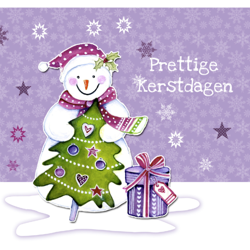 Prettige Kerstdagen sneeuwpop kerstboom Kerstkaarten Kaartje2go