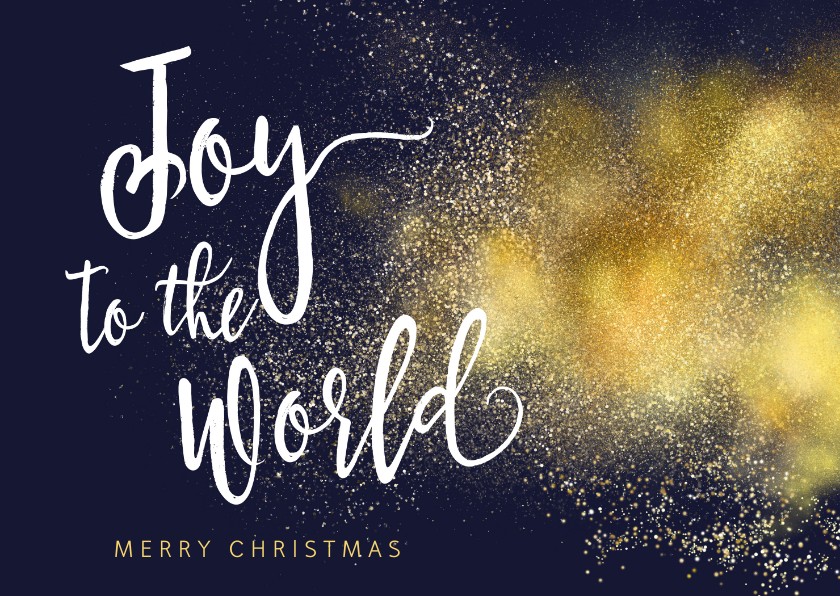 Kerstkaarten - Christelijke kerstkaarten Joy to the World goud