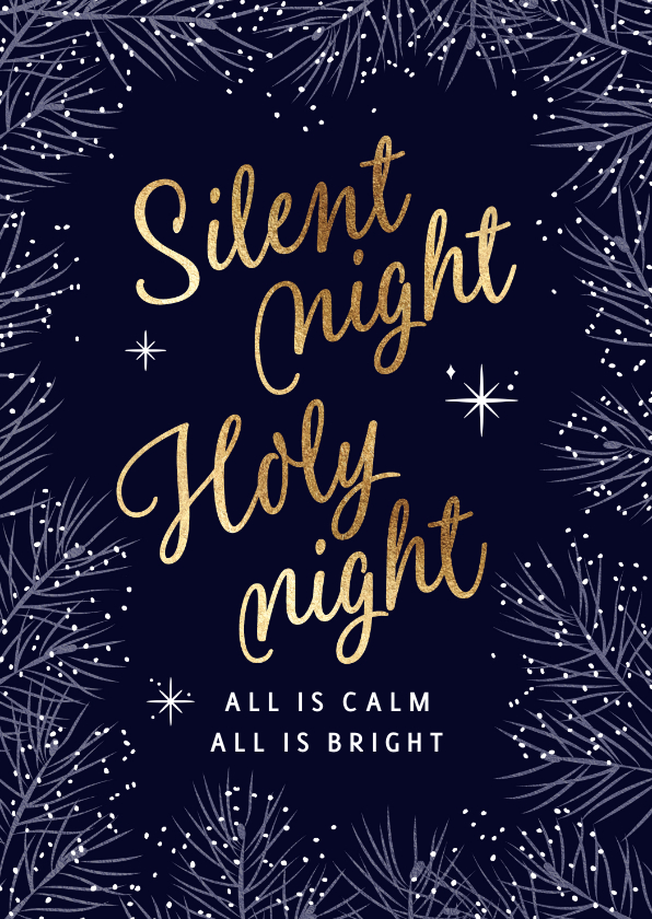 Kerstkaarten - Christelijke kerstkaarten Silent Night goud