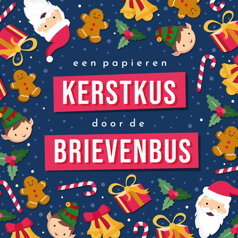 Kerstkaarten - Een kerstkus door de brievenbus met kerstfiguurtjes