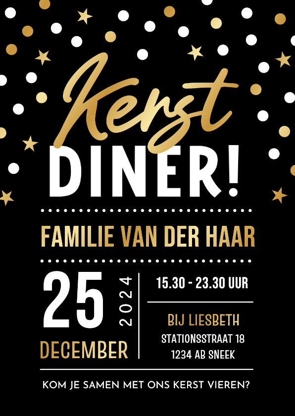 Kerstkaarten - Feestelijke uitnodiging familie kerstdiner confetti