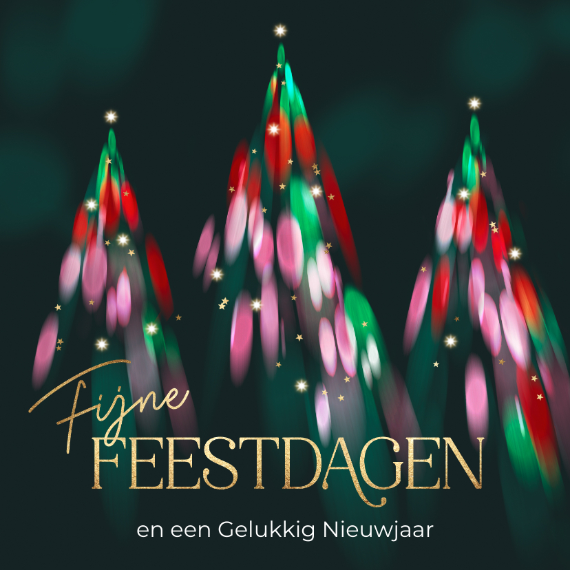 Kerstkaarten - Fijne Feestdagen kerstkaart kerstbomen lichtjes