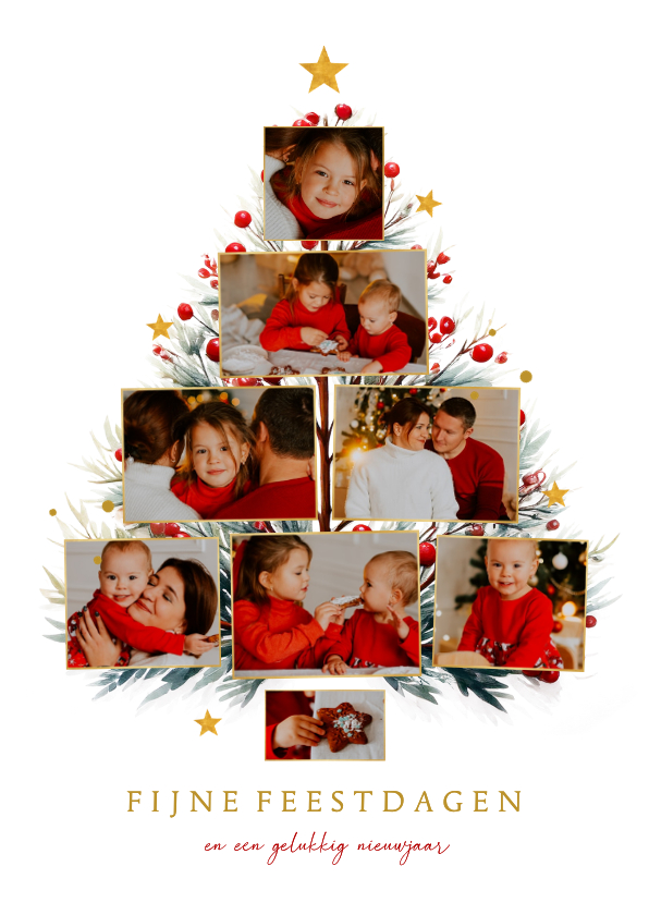 Kerstkaarten - Fotocollage kerstkaart kerstboom met takjes en sterren