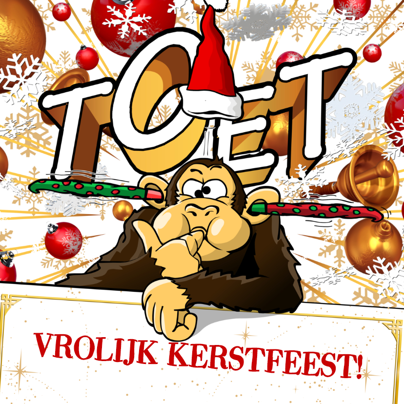 Gekke kerstaap met toeters in oren Kerstkaarten Kaartje2go