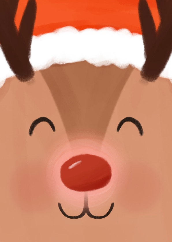 Kerstkaarten - Grappig kerstkaartje illustratie rendier closeup