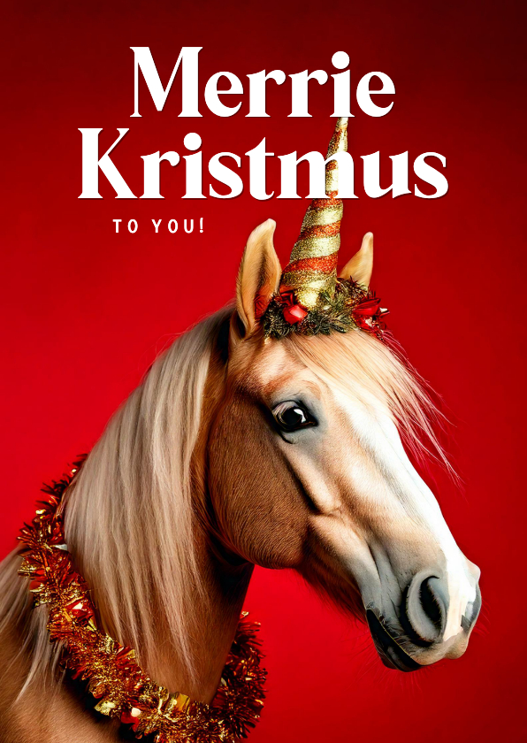 Kerstkaarten - Grappig kerstkaartje merrie kristmus met paard