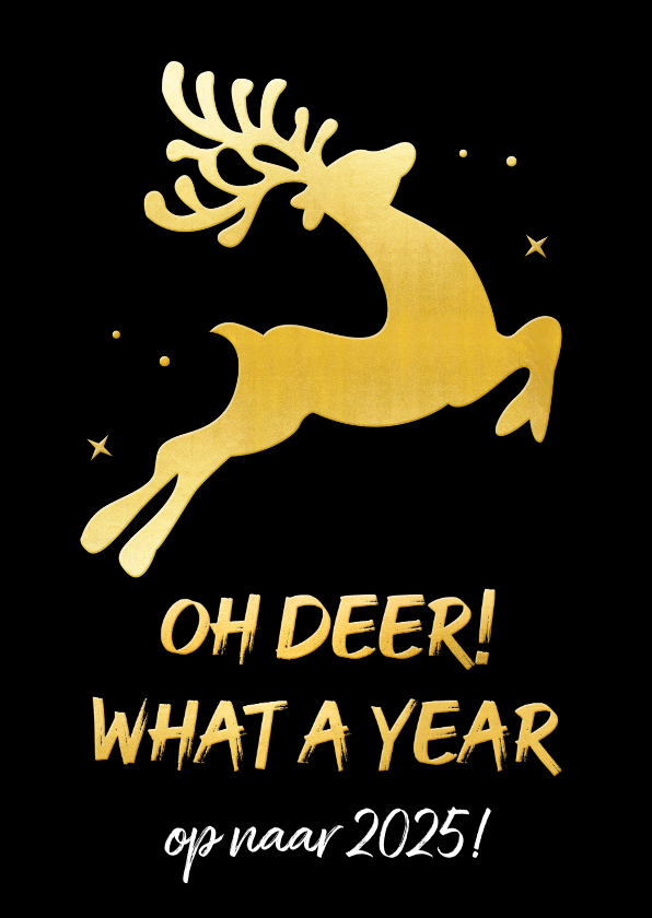 Kerstkaarten - Grappige goudlook kerstkaart oh deer what a year 