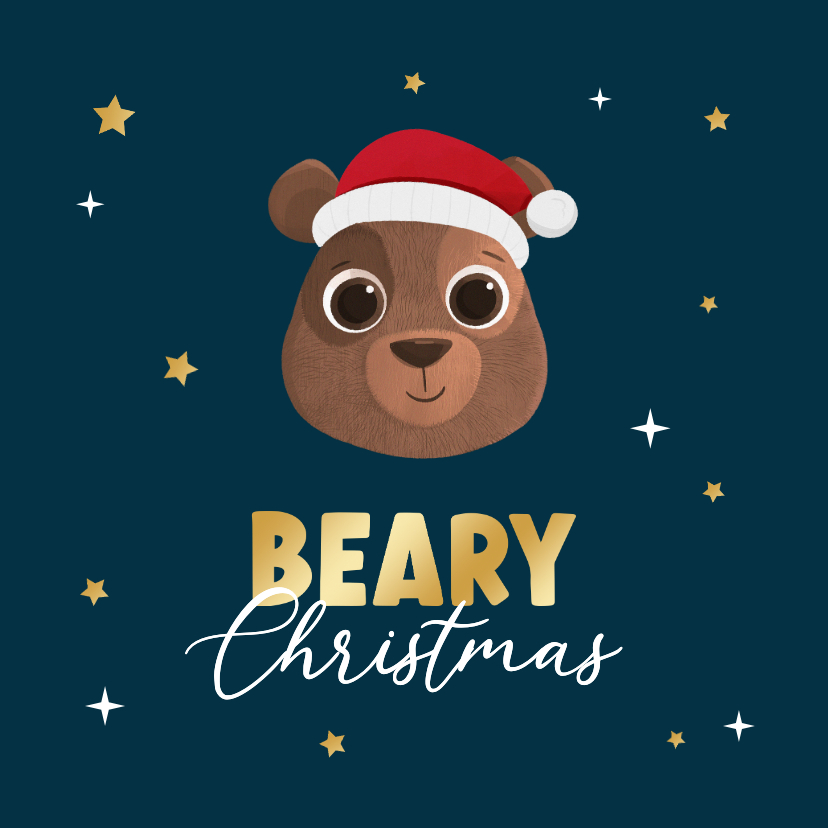 Kerstkaarten - Grappige kerstkaart beary christmas beer dieren kerstmuts