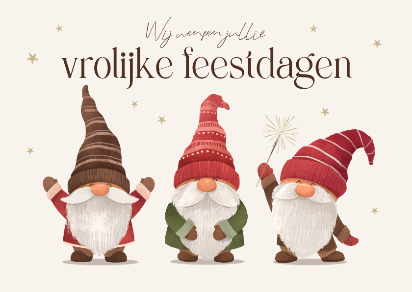 Kerstkaarten - Grappige kerstkaart kerstkabouters vrolijk sterretjes