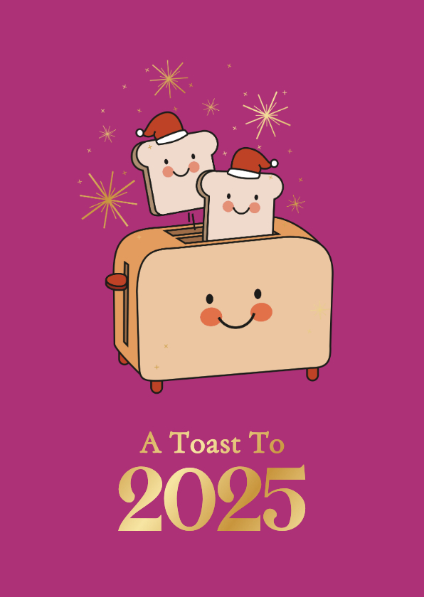 Kerstkaarten - Grappige roze kerstkaart met broodrooster toast op 2025