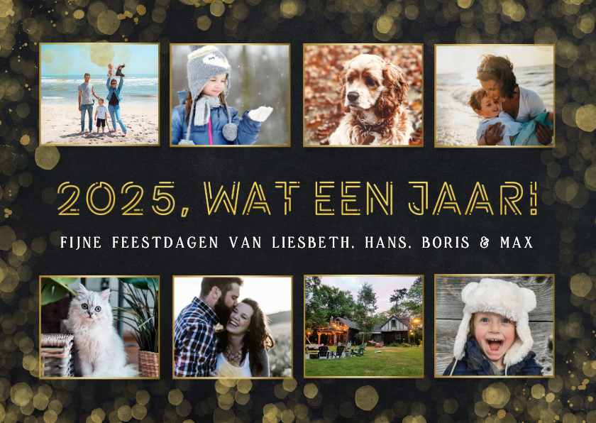 Kerstkaarten - Hippe fotocollage kerstkaart zwart - terugblik op 2025