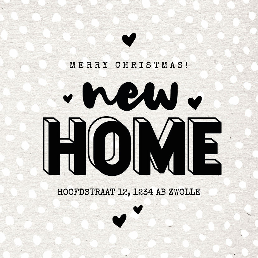 Kerstkaarten - Hippe kerst verhuiskaart new home hartjes en sneeuw