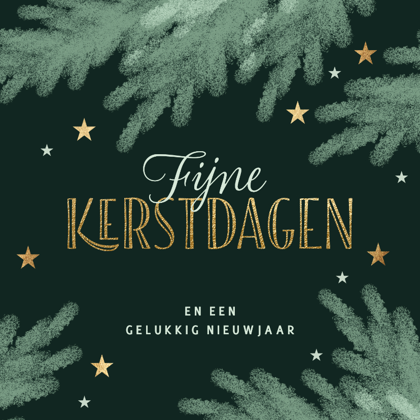 Kerstkaarten - Hippe kerstkaart krijt kersttakken groen Fijne Kerstdagen