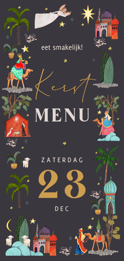 Kerstkaarten - Kerst menukaart drie koningen viering