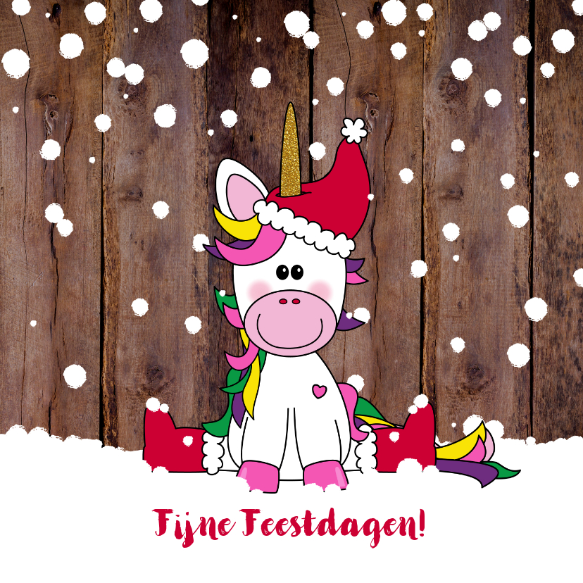 Kerstkaarten - Kerst vrolijke en winterse kaart unicorn in de sneeuw