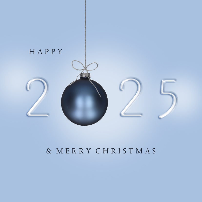 Kerstkaarten - Kerstkaart 2025 blauw kerstballen