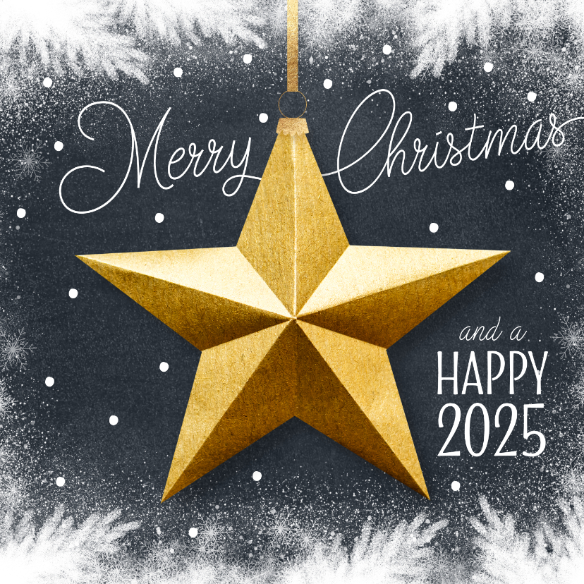 Kerstkaarten - Kerstkaart 2025 trendy ster goud zwart 