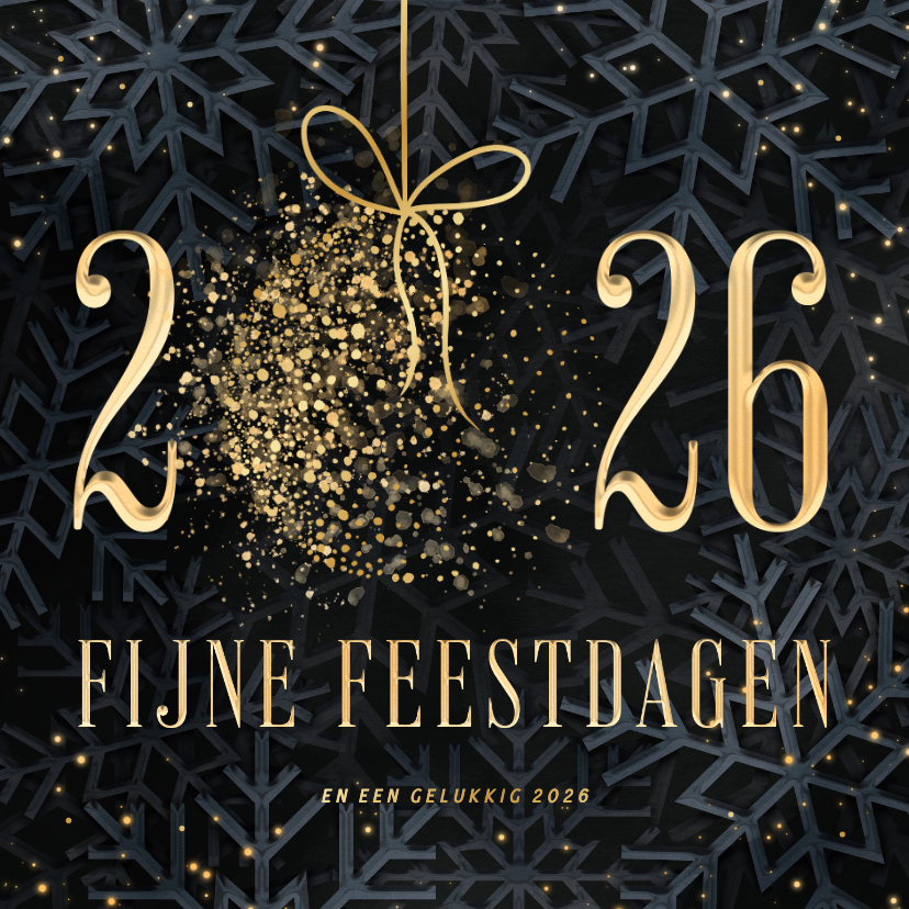 Kerstkaarten - Kerstkaart 2026 met sprankelende kerstbal en sneeuw