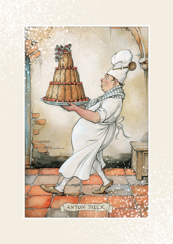 Kerstkaarten - Kerstkaart - Anton Pieck illustratie bakker met taart