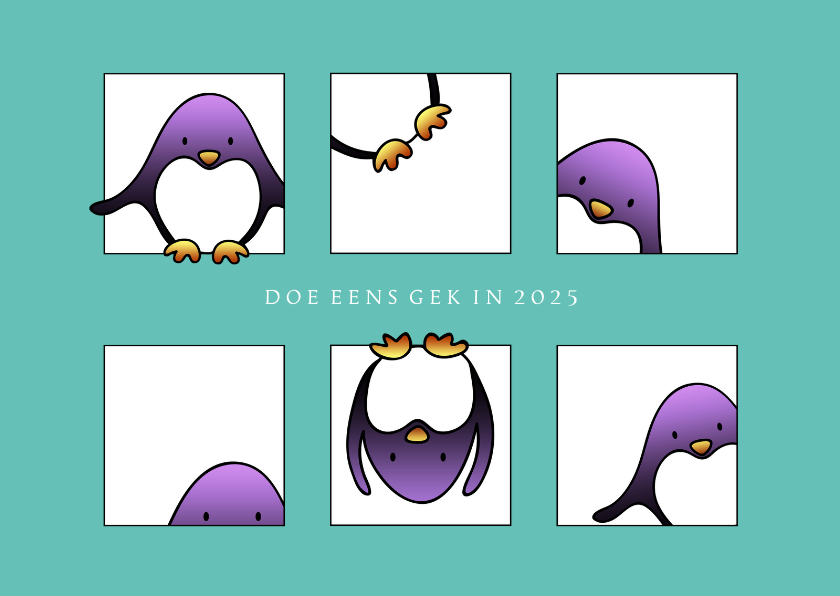 Kerstkaarten - Kerstkaart blokjes pinguins doe eens gek in 2025