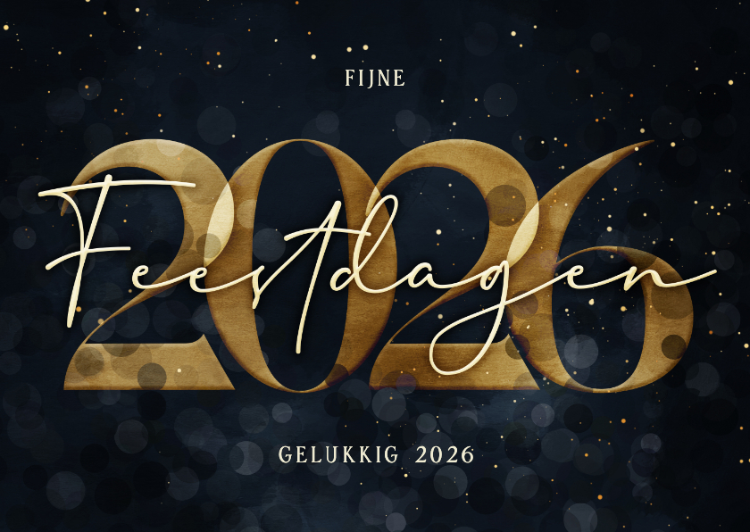Kerstkaarten - Kerstkaart donkerblauw met gouden 2026