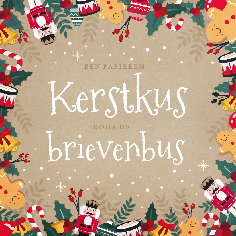 Kerstkaarten - Kerstkaart een papieren kerstkus door de brievenbus 