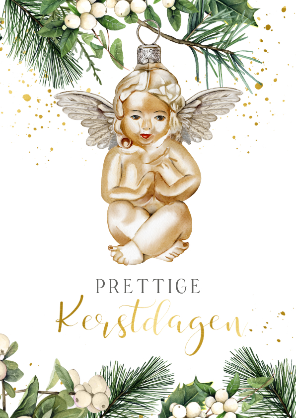 Kerstkaarten - Kerstkaart engeltje ornament aan kersttak