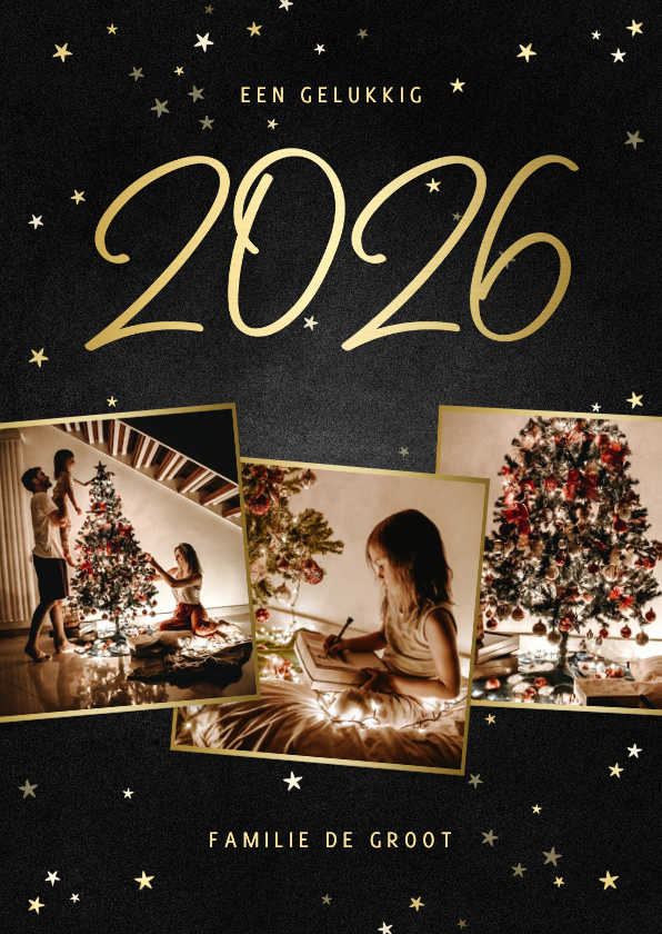 Kerstkaarten - Kerstkaart fotocollage handgeschreven 2026 krijtbord