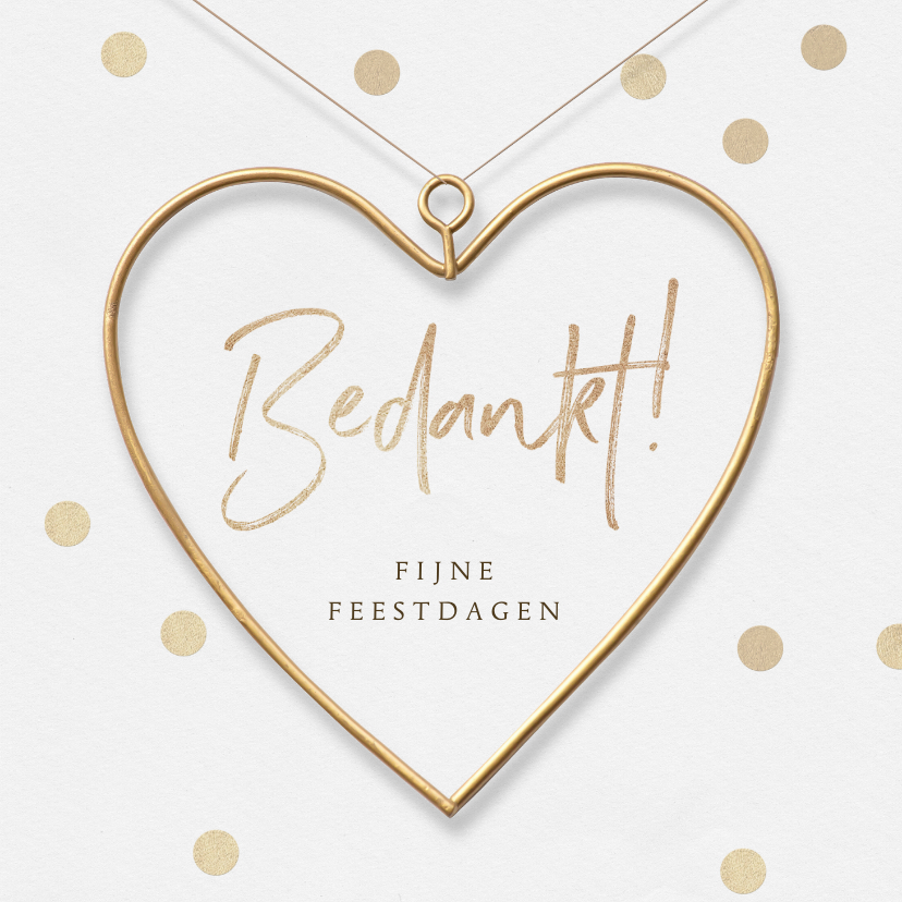 Kerstkaarten - Kerstkaart goud hart bedankt fijne feestdagen