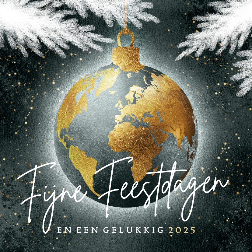 Kerstkaarten - Kerstkaart gouden kerstbal aarde