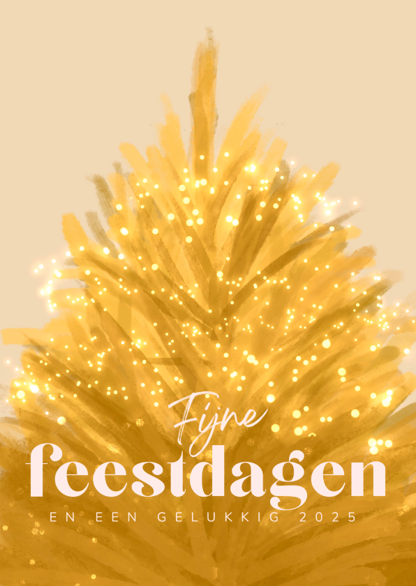 Kerstkaarten - Kerstkaart gouden kerstboom met lichtjes licht