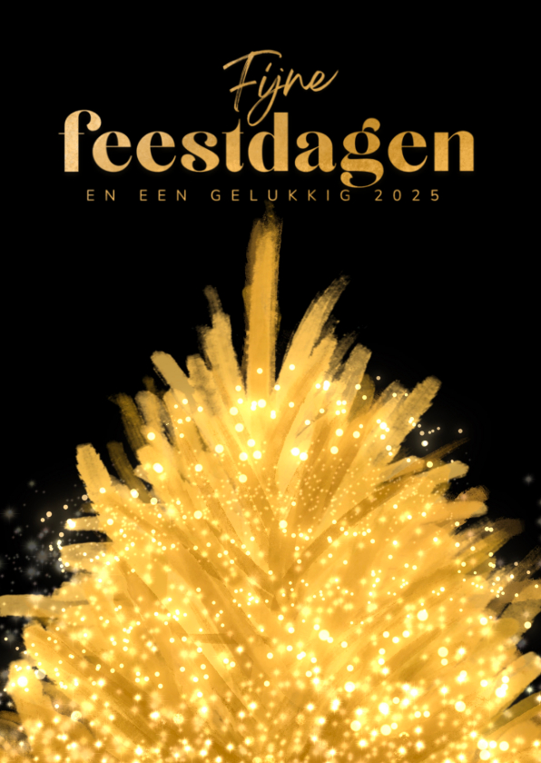 Kerstkaarten - Kerstkaart gouden kerstboom met sprankelende lichtjes