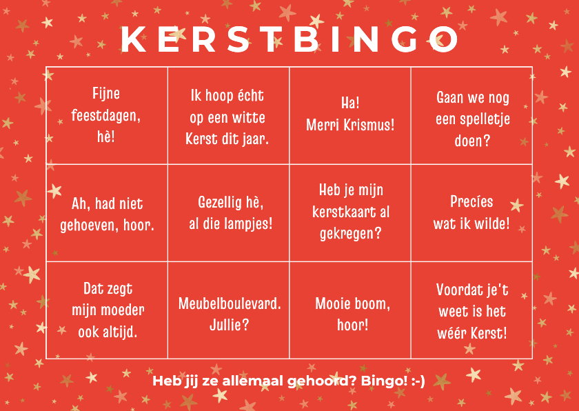 Kerstkaarten - Kerstkaart grappige kerstbingo