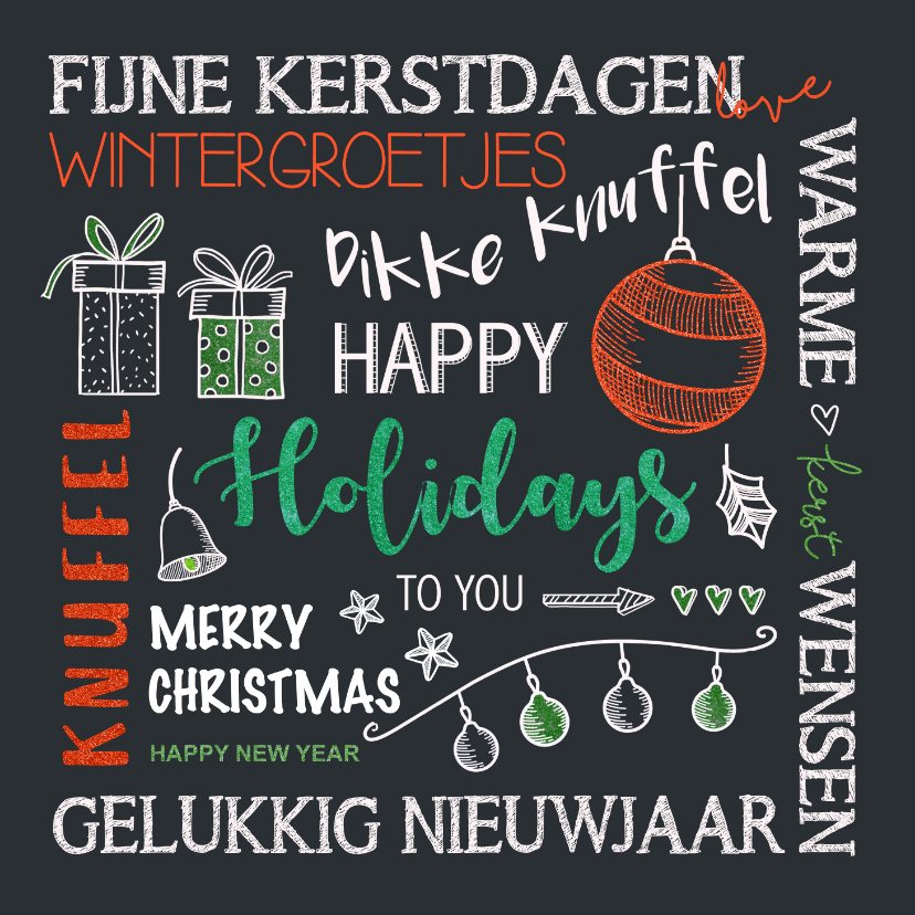 Kerstkaarten - Kerstkaart handlettering in warme kleuren