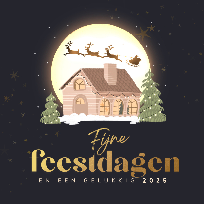 Kerstkaarten - Kerstkaart heldere nacht met kerstman