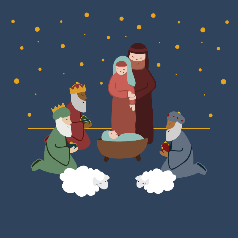 Kerstkaarten - Kerstkaart illustratie geboorte Jezus kerststal
