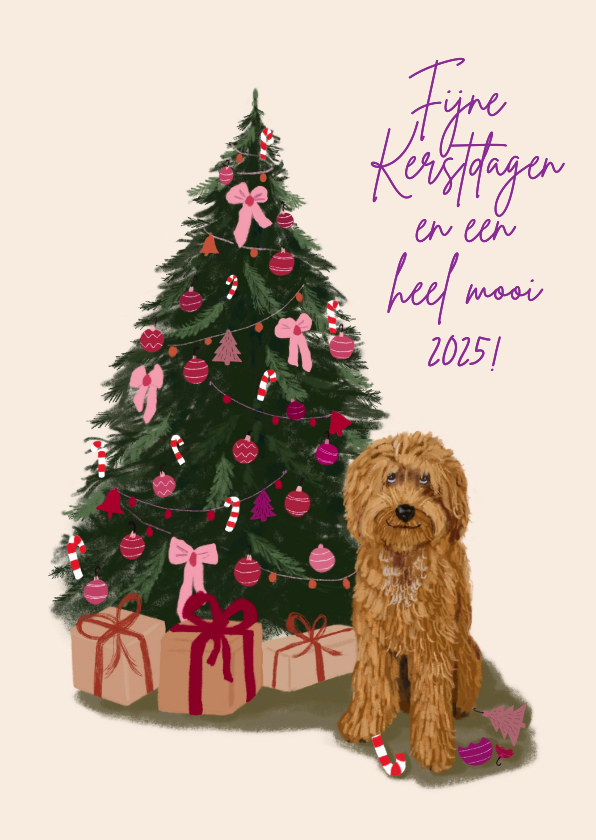 Kerstkaarten - Kerstkaart kerstboom met hond