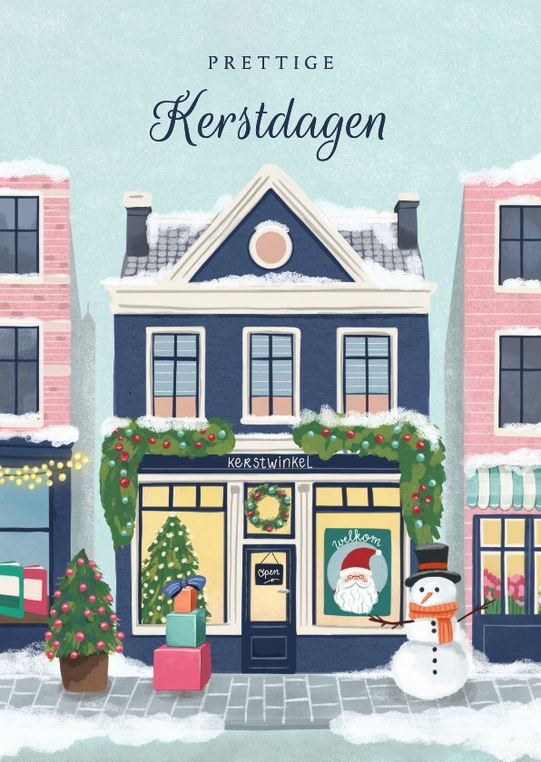 Kerstkaarten - Kerstkaart kerstwinkel in nostalgisch pand