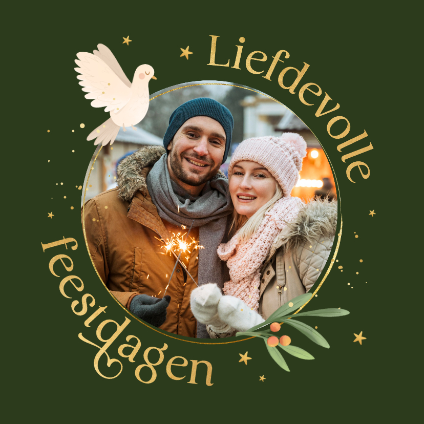 Kerstkaarten - Kerstkaart liefdevolle feestdagen duif foto sterren 