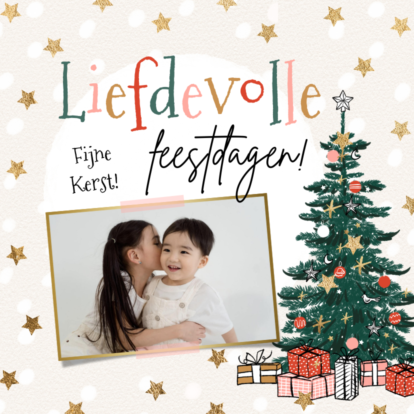 Kerstkaarten - Kerstkaart 'Liefdevolle feestdagen' kerstboom ster cadeau